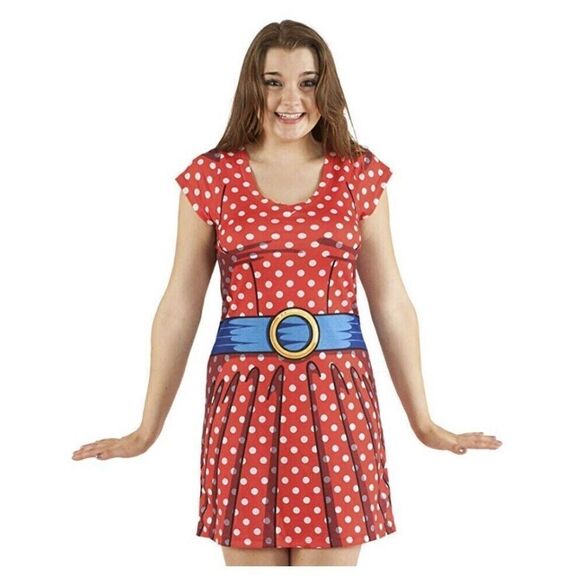 Faux Real Women's Red Cartoon Polka Dot Dress Halloween Costume Minnie Medium - Picture 1 of 4
